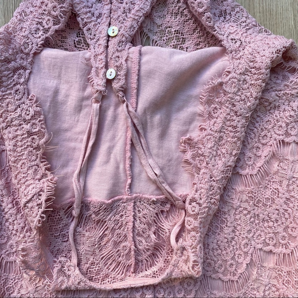 Intimately Free People Pink Lace Racer Back Dress Fitted High Neck - Picture 6 of 10